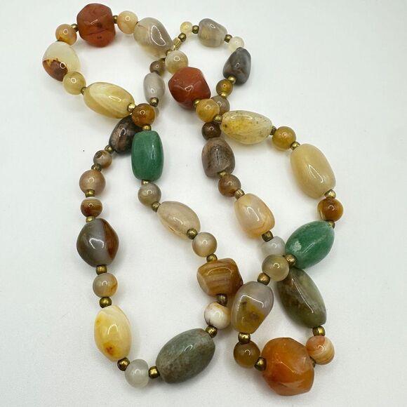 24" vintage, polished, tumbled agate stone necklace! - Picture 3 of 12